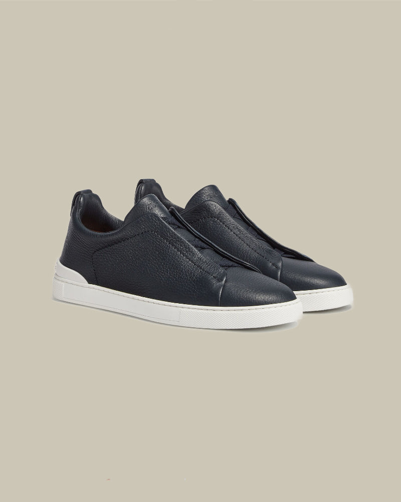 Navy Deerskin Triple Stitch Sneaker