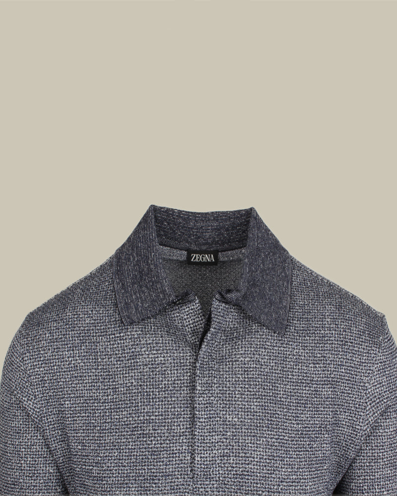 Grey Cotton Linen and Silk Short Sleeve Polo