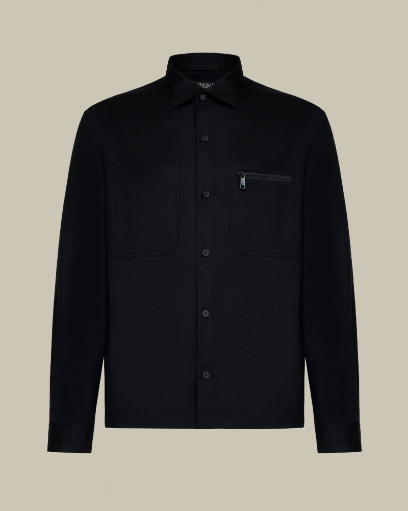 Black Techmerino Lightly Padded Overshirt