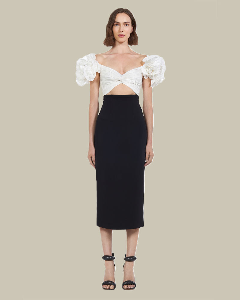 Ziselle Lurex Georgette Tuxedo Cocktail Dress With Crepe Skirt