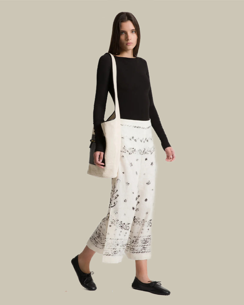Ivory Printed Linen Trouser
