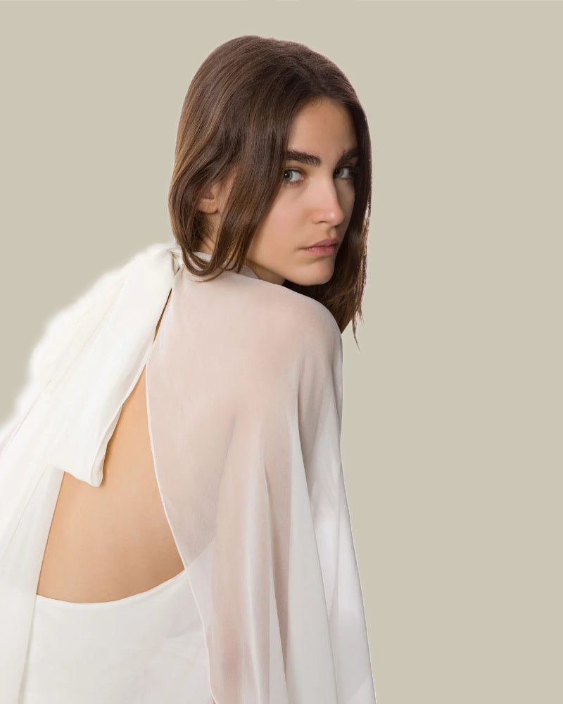White Sheer Stretch Cady Blouse