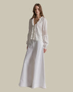 Ruffled V Neck Poplin Blouse