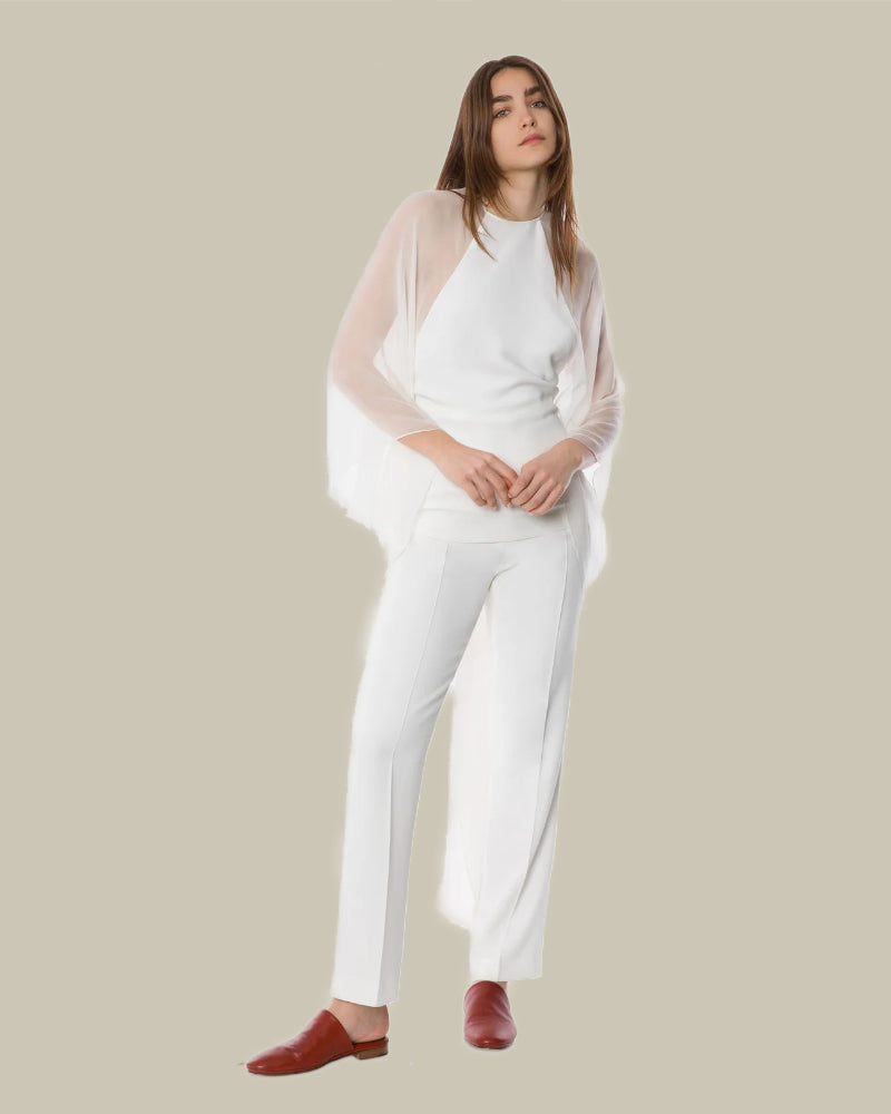 White Sheer Stretch Cady Blouse