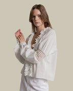 Ruffled V Neck Poplin Blouse