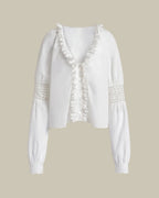 Ruffled V Neck Poplin Blouse
