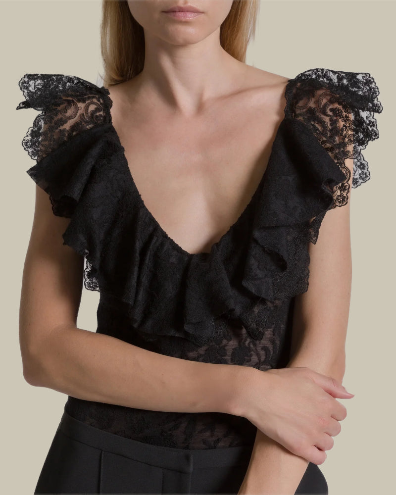Ruffled Sleeves Wool Lace Body