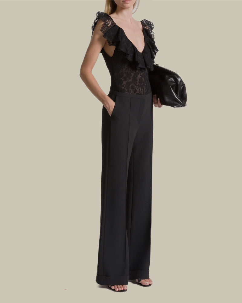 Ruffled Sleeves Wool Lace Body
