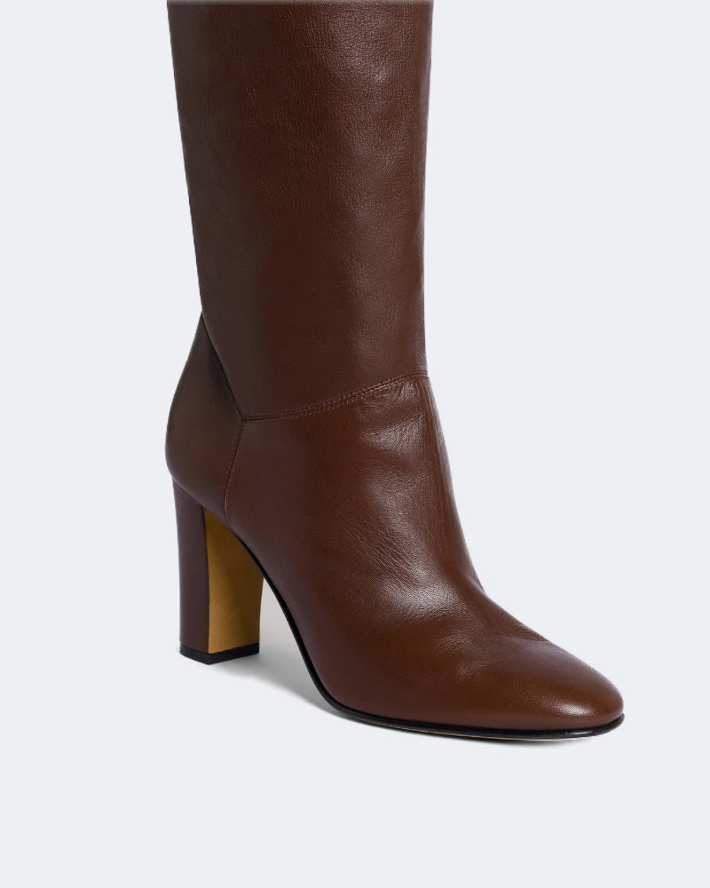 Slouchy Brown High-heeled Boots in Nappa Plongé
