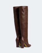 Slouchy Brown High-heeled Boots in Nappa Plongé