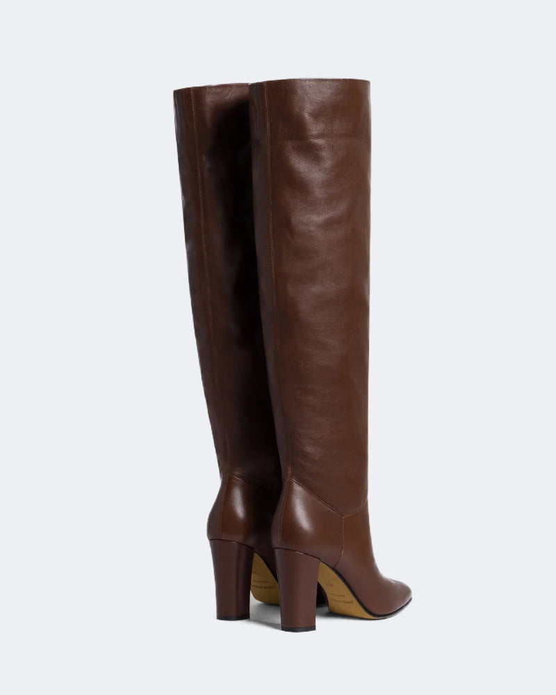 Slouchy Brown High-heeled Boots in Nappa Plongé
