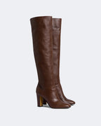 Slouchy Brown High-heeled Boots in Nappa Plongé