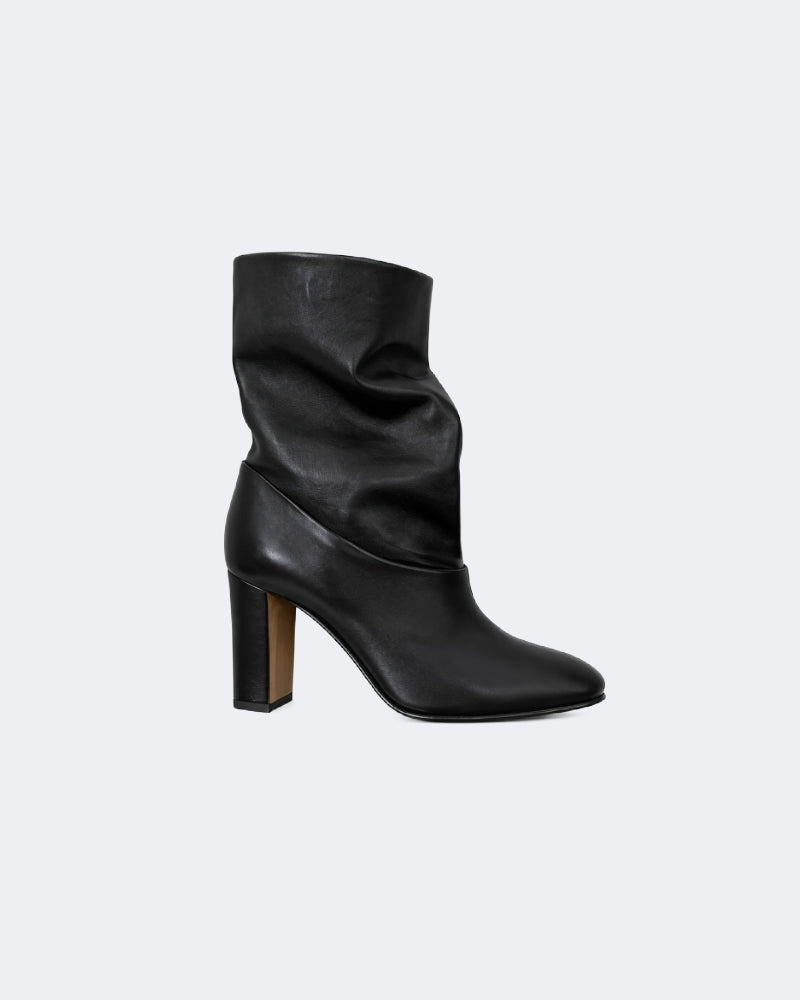 Slouchy Heeled Ankle Boots in Nappa Plongé