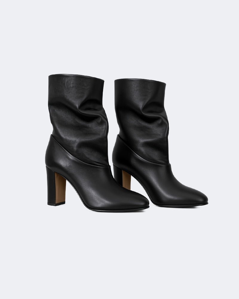 Slouchy Heeled Ankle Boots in Nappa Plongé