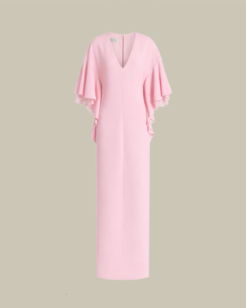 Ruffled V Neck Maxi Dress