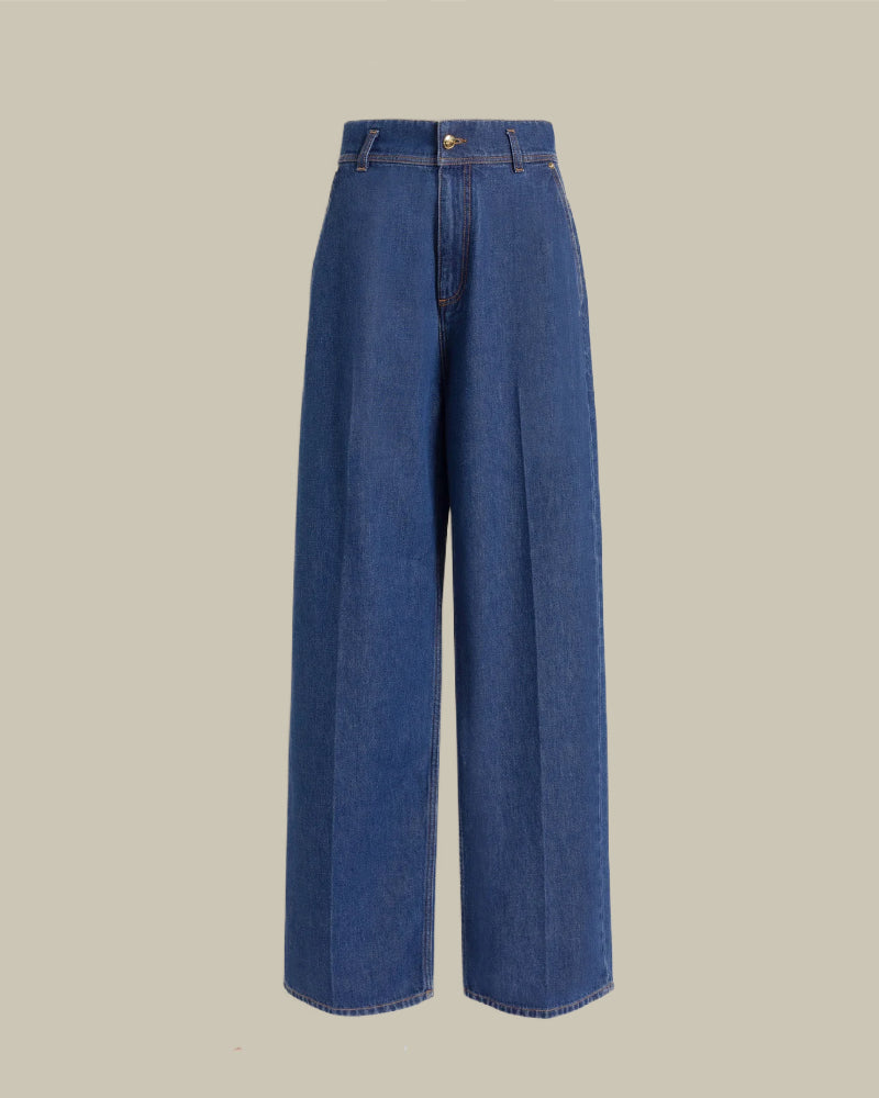 Wide Leg Washed Blue Jeans
