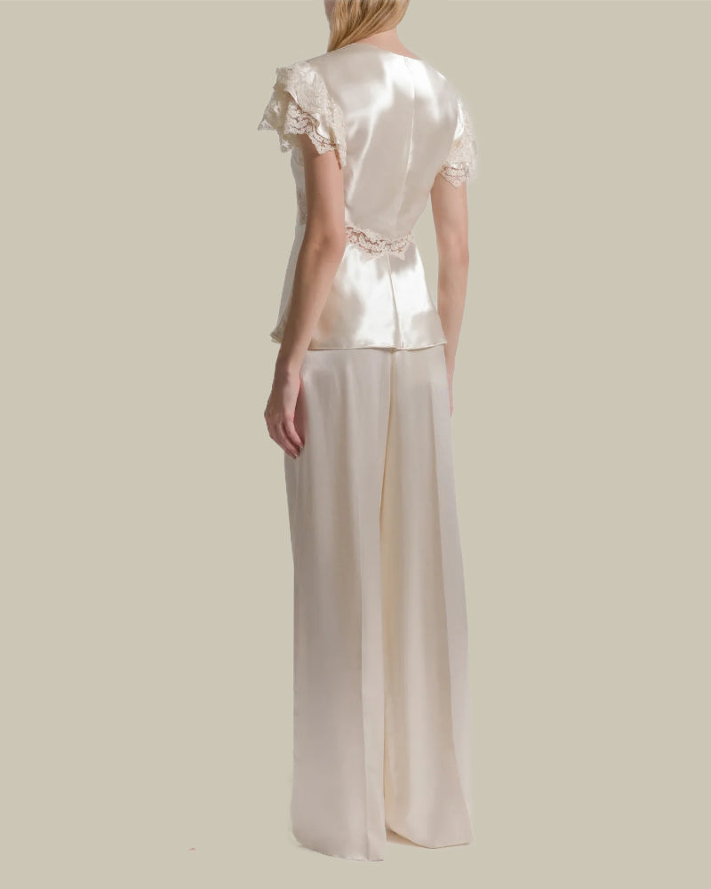 White Satin Lace Ruffled top