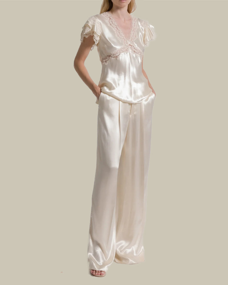 White Satin Lace Ruffled top