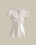 White Satin Lace Ruffled top