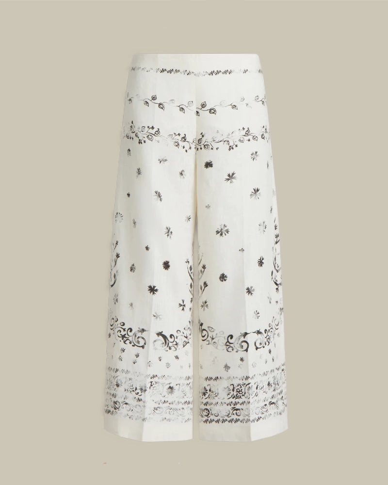 Ivory Printed Linen Trouser