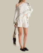 Ivory Printed Linen Cropped Shorts