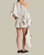 Ivory Printed Linen Cropped Shorts