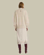Beige Cashmere V-neck Sweater With Lace Insert