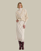 Beige Cashmere V-neck Sweater With Lace Insert