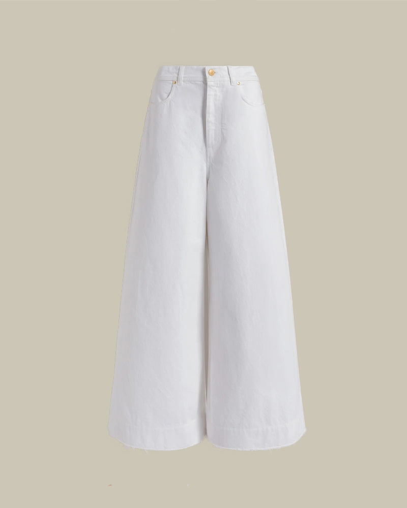 White Wide Leg Denim Trousers