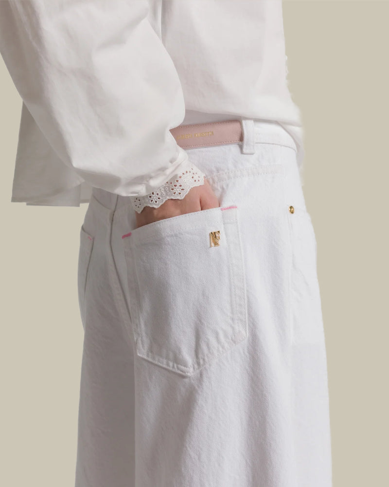 White Wide Leg Denim Trousers
