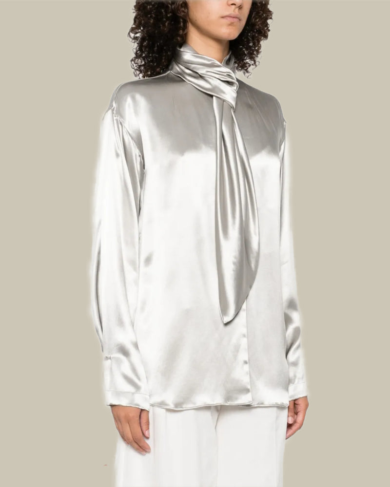 Ice Glossy Satin Knot Tie Shirt