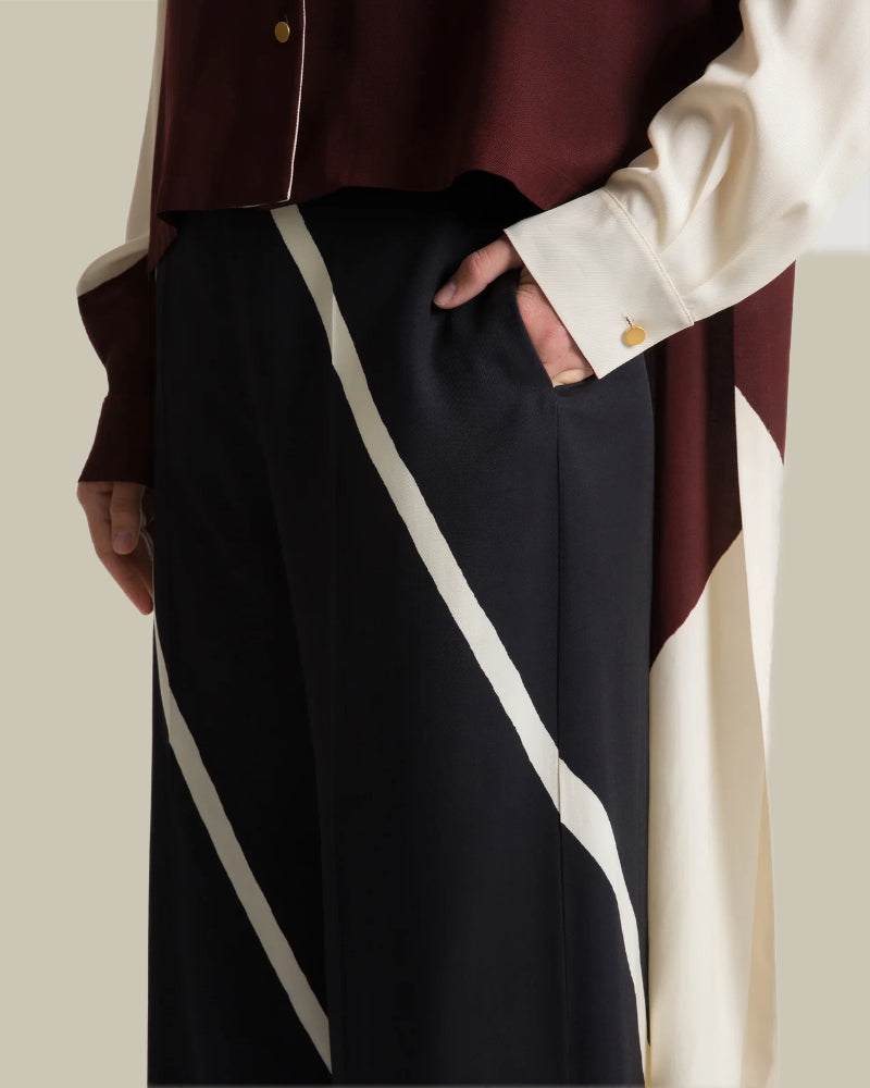 Viscose Black Graphic Print Twill Trousers