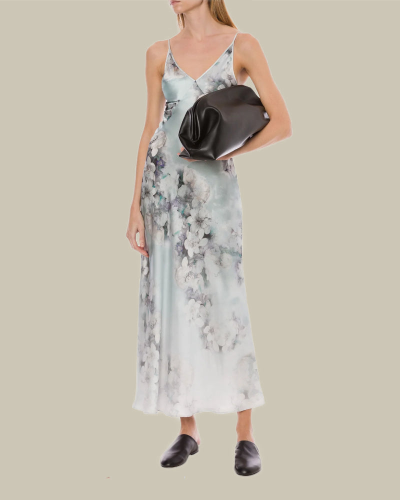 Washed Satin Slip Flower Print Dress