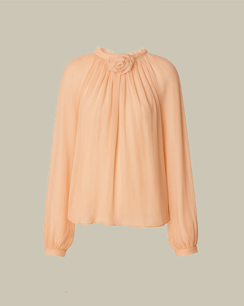 Pink Long Sleeved Silk Chiffon Blouse