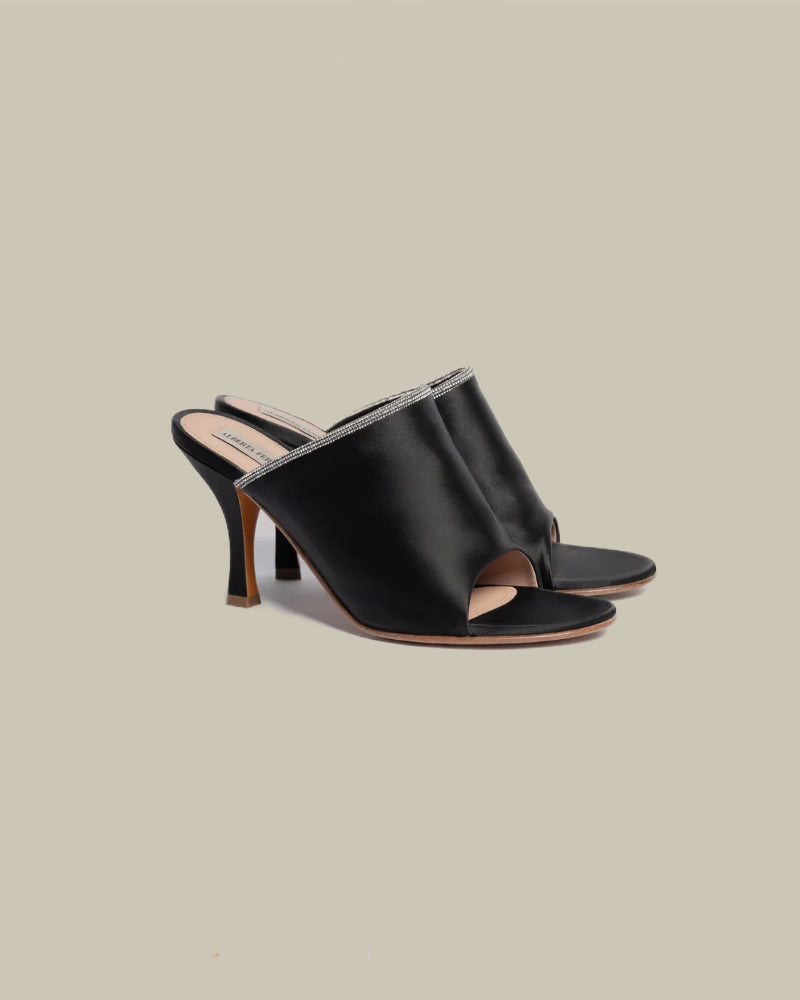 Satin Mules With Rhinestone Trim