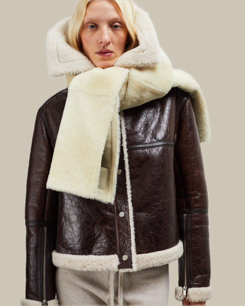 Brown Vintage Leather Shearling Aviator Jacket