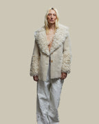 Off White Shearling & Leather Reversible Jacket