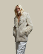 Off White Shearling & Leather Reversible Jacket
