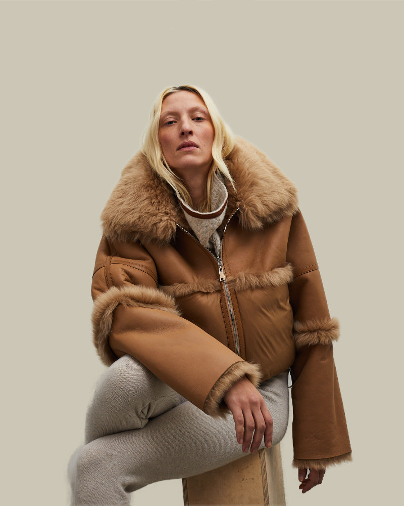 ALMA Reversible Caramel Leather and Fur Jacket