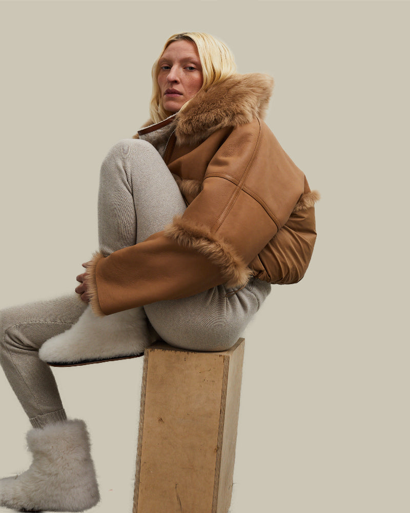 ALMA Reversible Caramel Leather and Fur Jacket