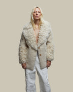 Off White Shearling & Leather Reversible Jacket