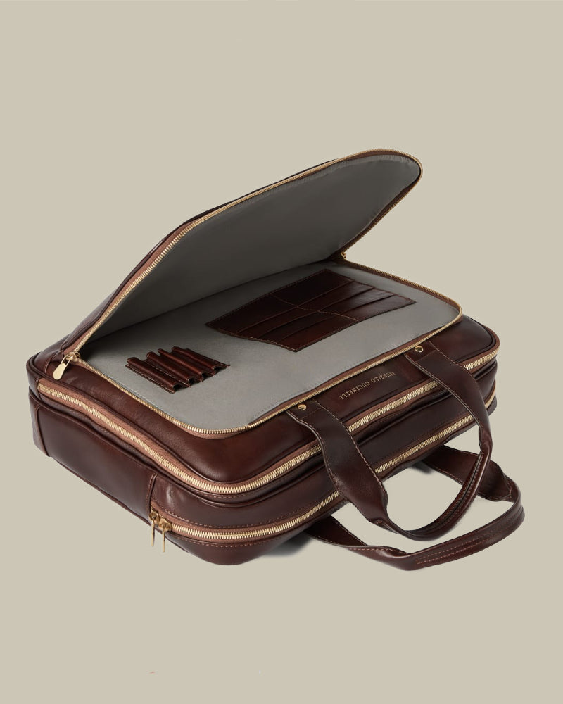 Burgundy Leather Zip Briefcase