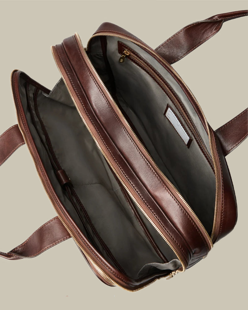 Burgundy Leather Zip Briefcase