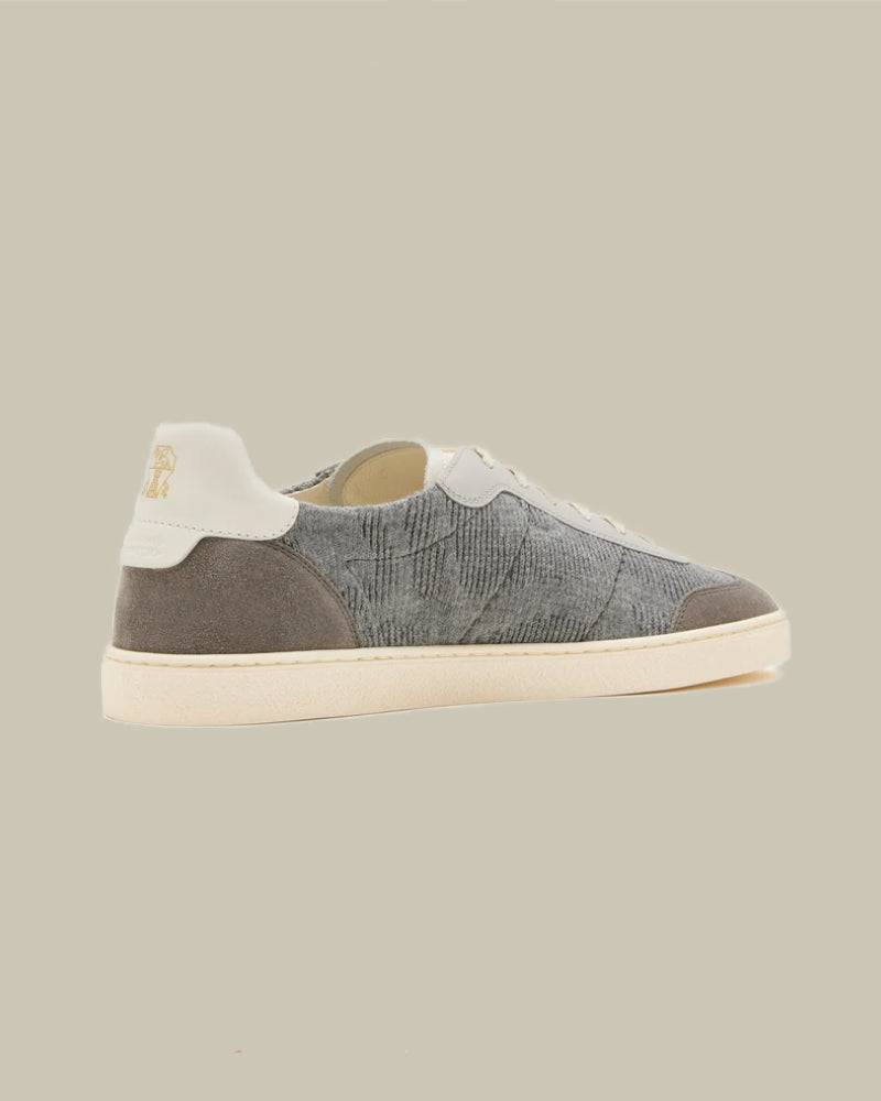 Grey Cotton Knit, Suede and Matte Calfskin Sneakers