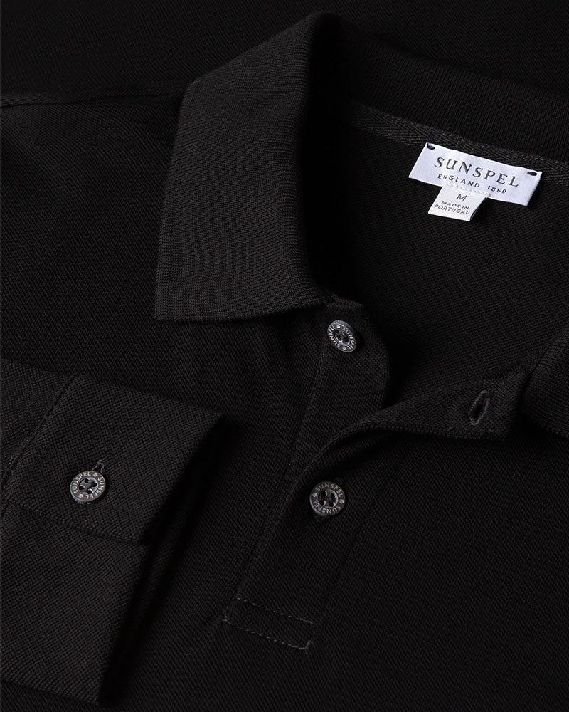 Black Long Sleeve Pique Polo