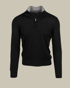 Black Super Tasmania Merino Wool Half Zip