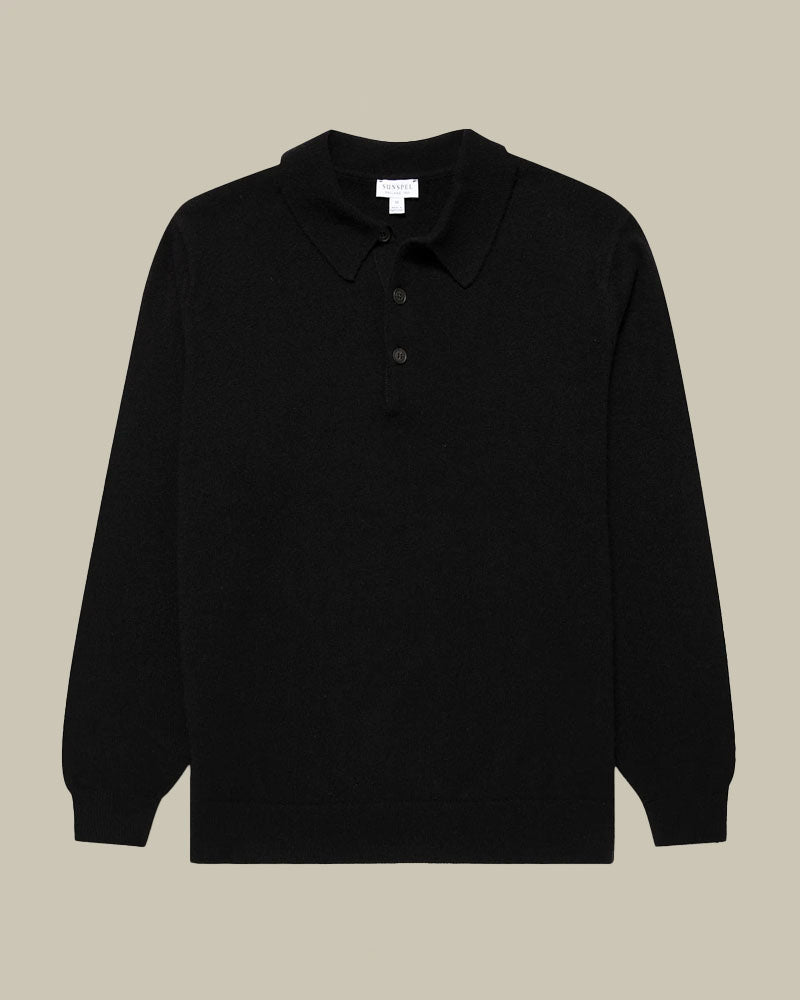 Black Pure Cashmere Knit Polo