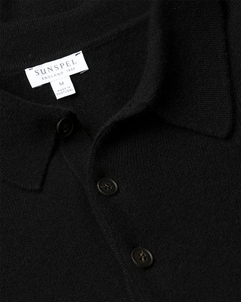 Black Pure Cashmere Knit Polo