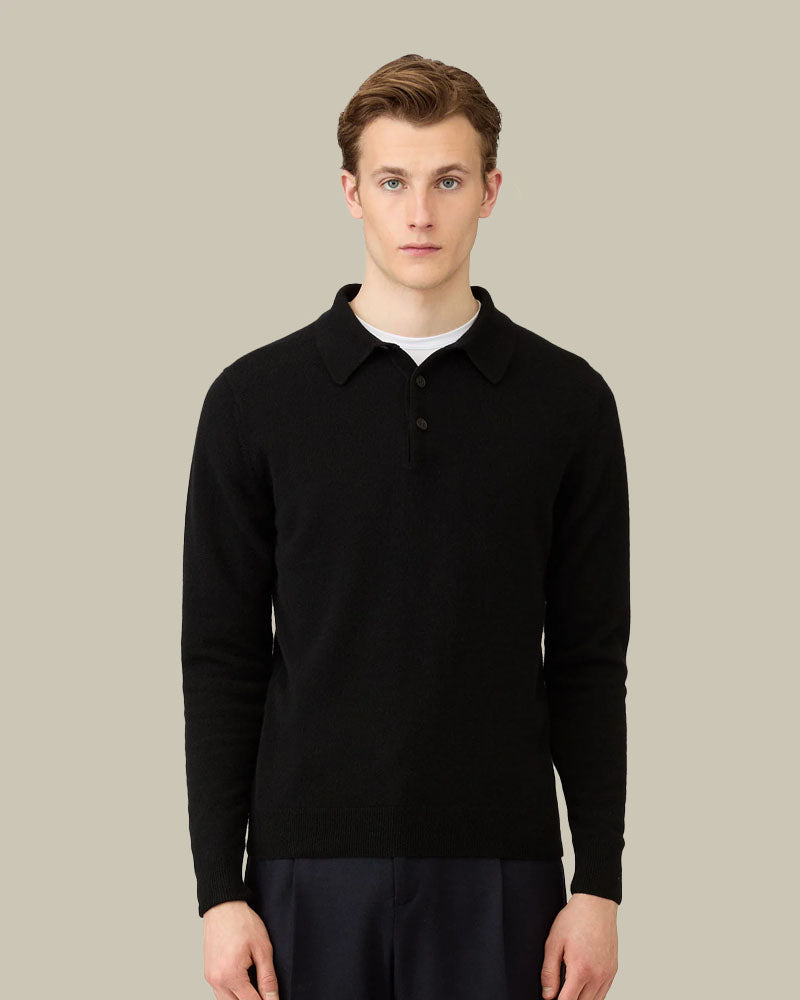 Black Pure Cashmere Knit Polo