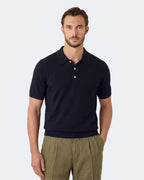 Navy Pure Wool Short Sleeve Knitted Polo